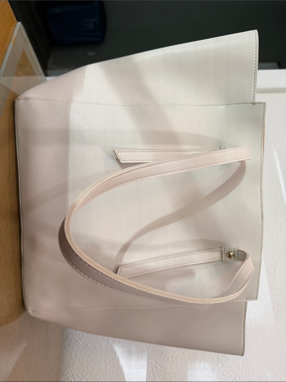 Kohl's Cream Saffiano Tote with Gold Accents
